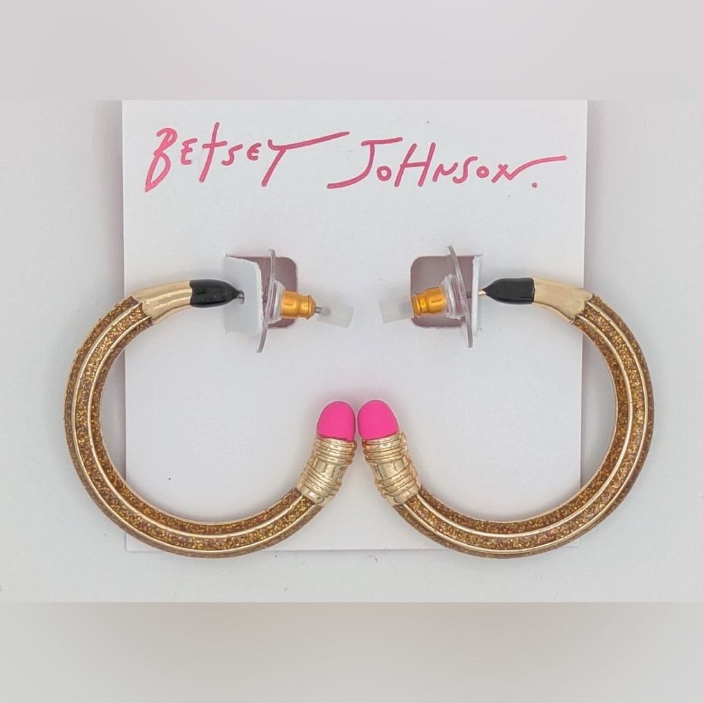 Betsey Johnson small hoop Glitter Pencil Earrings
